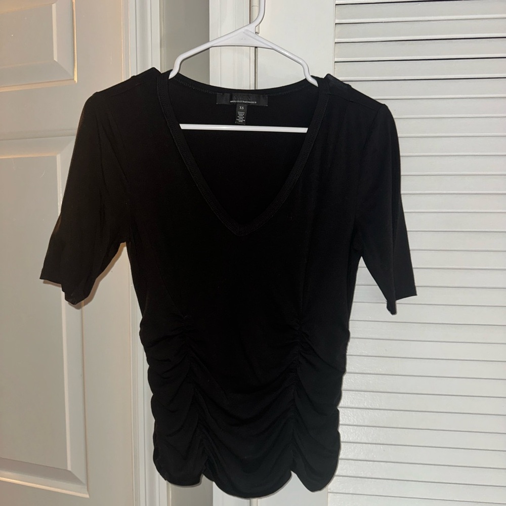 WHBM Black V-Neck Ruched Women's Top